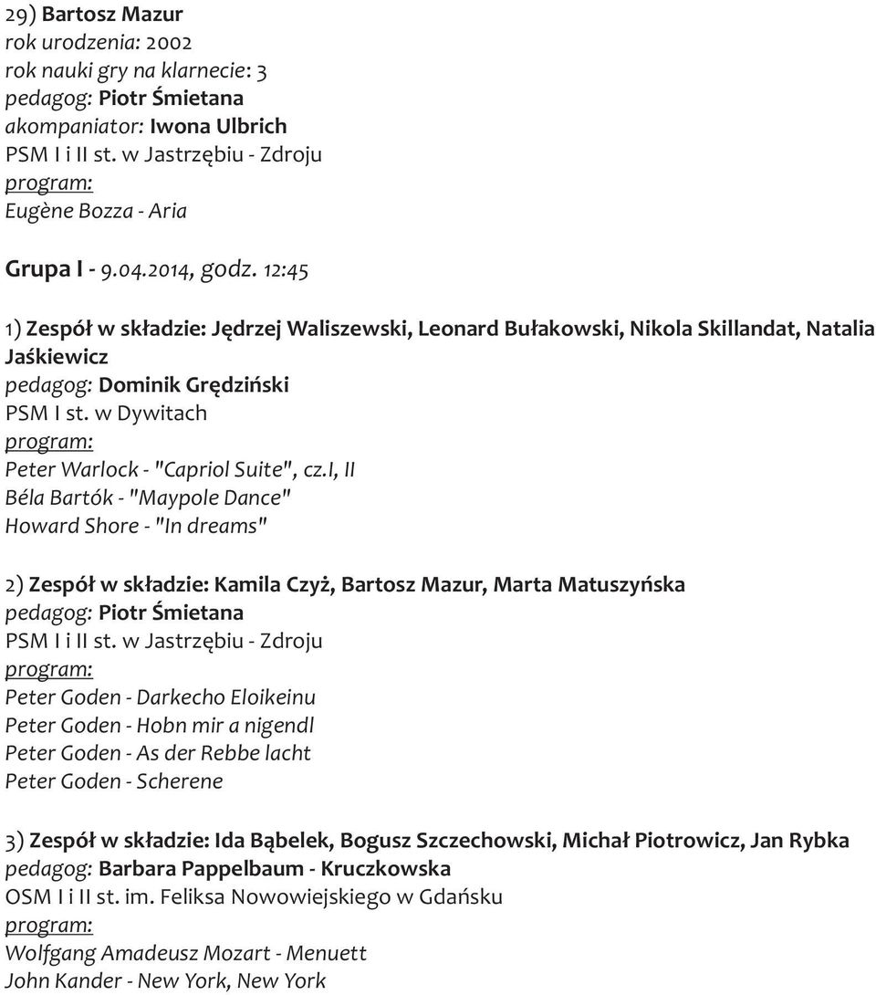 w Dywitach Peter Warlock - "Capriol Suite", cz.