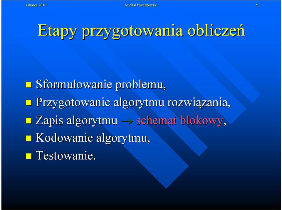 Przygotowanie algorytmu rozwiązania, Zapis