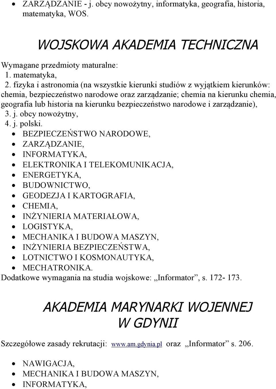 bezpieczeństwo narodowe i zarządzanie), 3. j. obcy nowożytny, 4. j. polski.