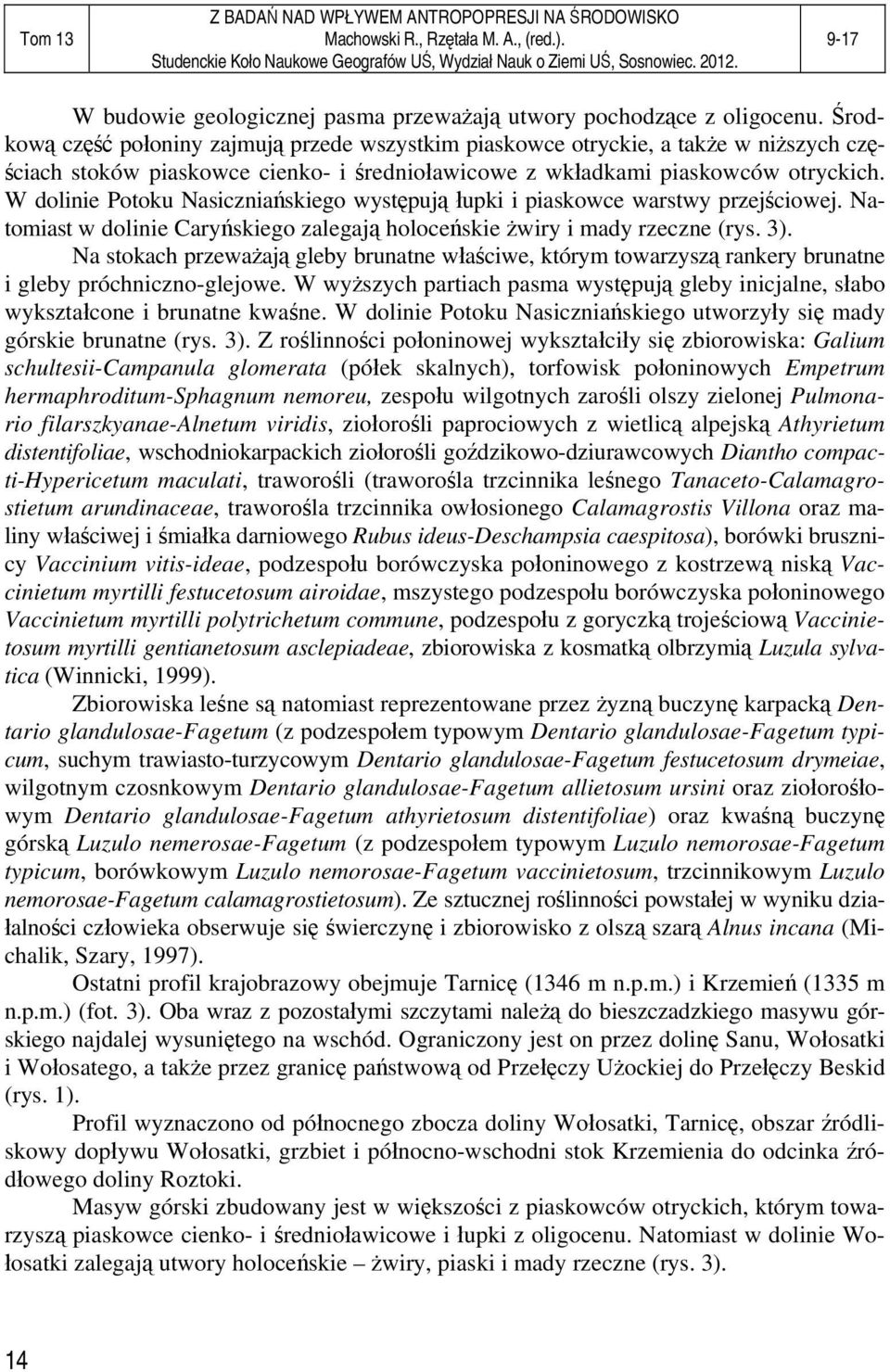 W dolinie Potoku Nasiczniańskiego występują łupki i piaskowce warstwy przejściowej. Natomiast w dolinie Caryńskiego zalegają holoceńskie żwiry i mady rzeczne (rys. 3).