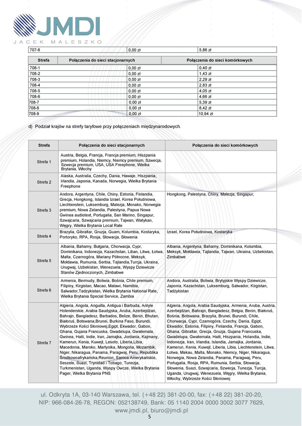 Strefa Połączenia do sieci stacjonarnych Połączenia do sieci komórkowych Strefa 1 Strefa 2 Strefa 3 Strefa 4 Austria, Belgia, Francja, Francja premium, Hiszpania premium, Holandia, Niemcy, Niemcy