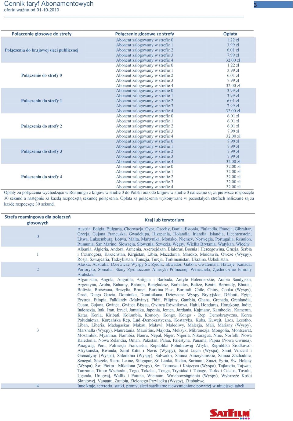 22 zł Opłaty za połączenia wychodzące w Roamingu z krajów w strefie 0 do Polski oraz do krajów w strefie 0 naliczane są za pierwsze rozpoczęte 30 sekund a następnie za każdą rozpoczętą sekundę