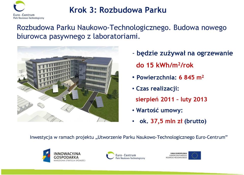 - będzie zużywał na ogrzewanie do 15 kwh/m 2 /rok Powierzchnia: 6 845 m 2 Czas