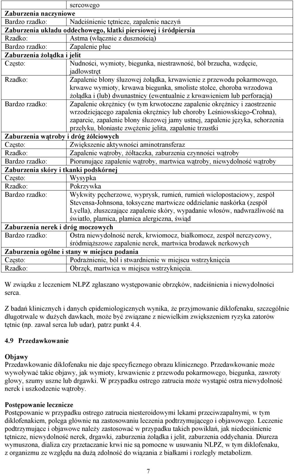 wymioty, krwawa biegunka, smoliste stolce, choroba wrzodowa żołądka i (lub) dwunastnicy (ewentualnie z krwawieniem lub perforacją) Bardzo rzadko: Zapalenie okrężnicy (w tym krwotoczne zapalenie
