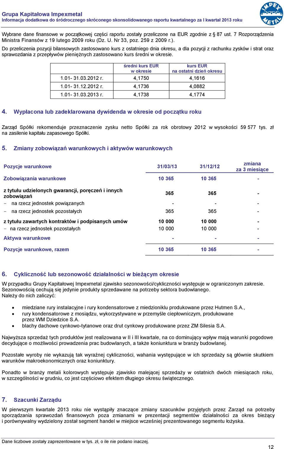 Do przeliczenia pozycji bilansowych zastosowano kurs z ostatniego dnia okresu, a dla pozycji z rachunku zysków i strat oraz sprawozdania z przepływów pieniężnych zastosowano kurs średni w okresie.