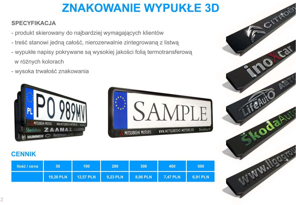 wysokiej jakości folią termotransferową w różnych kolorach - wysoka trwałość znakowania CENNIK