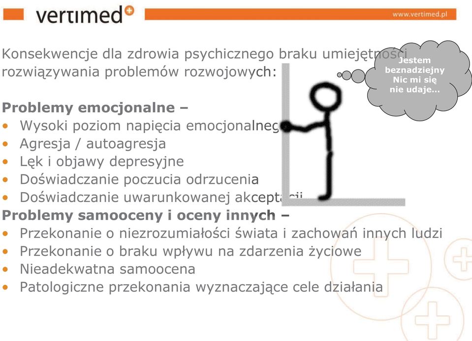 odrzucenia Doświadczanie uwarunkowanej akceptacji Problemy samooceny i oceny innych Przekonanie o niezrozumiałości świata i zachowań