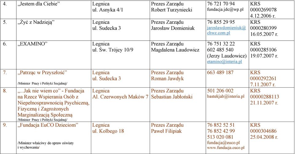 ...Jak nie wiem co - Fundacja na Rzecz Wspierania Osób z Niepełnosprawnością Psychiczną, Fizyczną i Zagrożonych Marginalizacją Społeczną /Minister Pracy i Polityki Socjalnej/ 9.