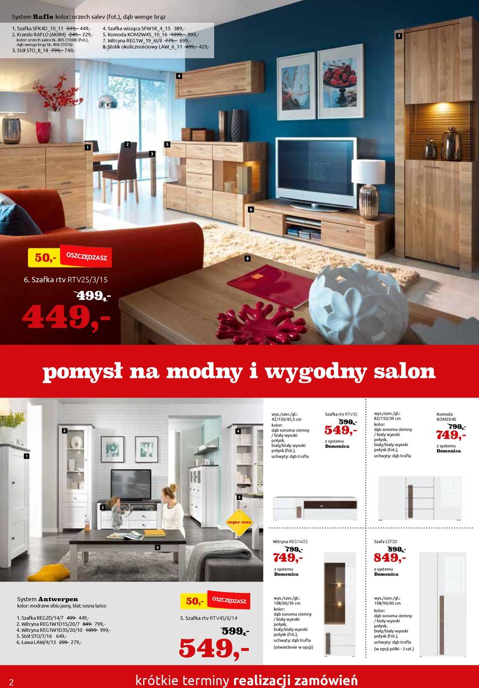 Szafka rtv RTVS// 99,- 9,- pomysł na modny i wygodny salon /0/, cm ciemny / biały wysoki połysk, biały/biały wysoki połysk (fot.