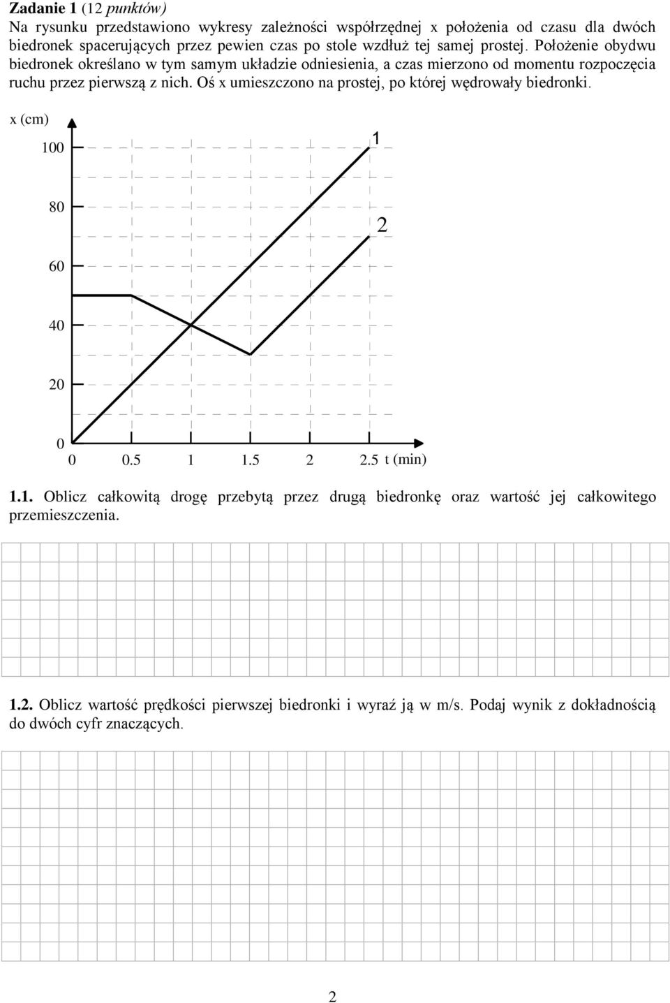 Oś x umieszczono na prostej, po której wędrowały biedronki. x (cm) 10