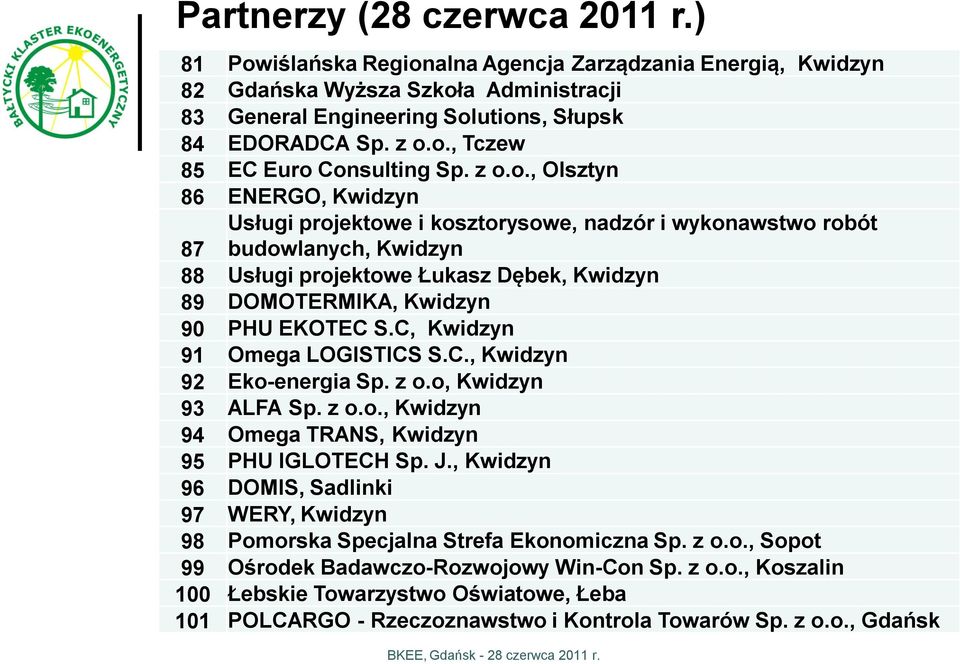 EKOTEC S.C, Kwidzyn 91 Omega LOGISTICS S.C., Kwidzyn 92 Eko-energia Sp. z o.o, Kwidzyn 93 ALFA Sp. z o.o., Kwidzyn 94 Omega TRANS, Kwidzyn 95 PHU IGLOTECH Sp. J.