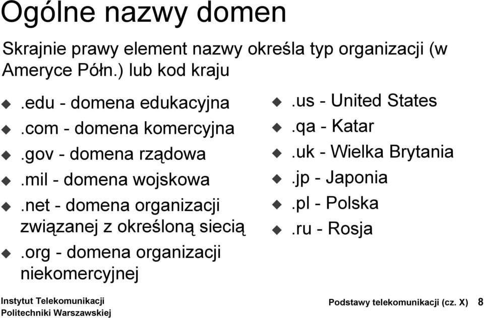 mil - domena wojskowa.net - domena organizacji związanej z określoną siecią.