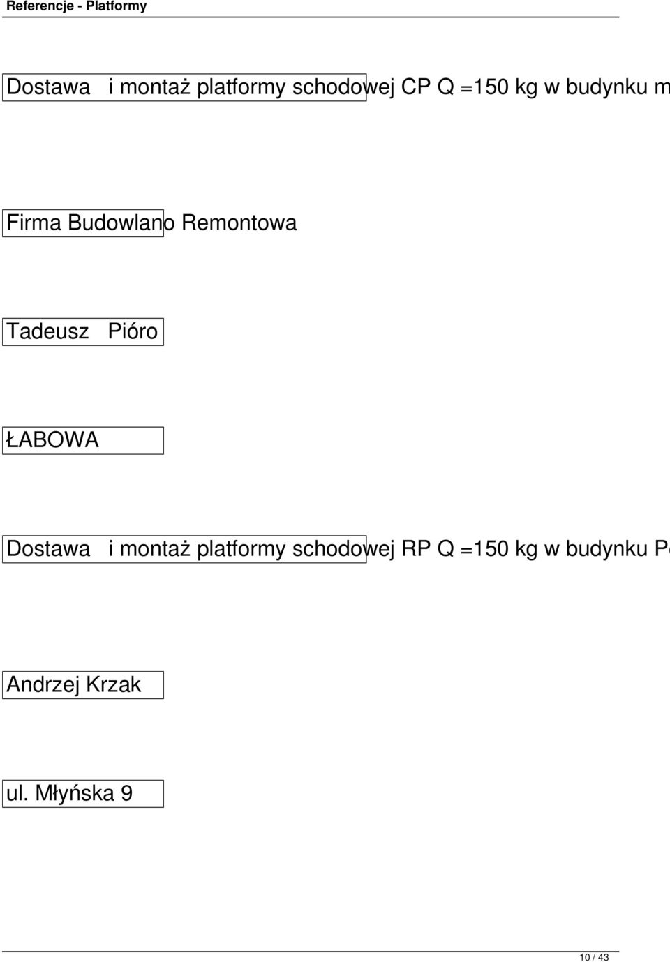 ŁABOWA Dostawa i montaż platformy schodowej RP Q