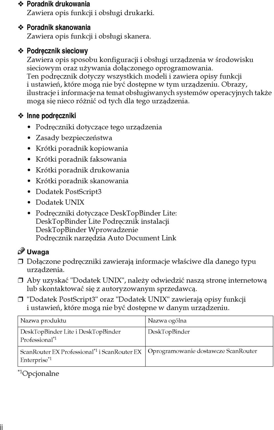 Ten podrêcznik dotyczy wszystkich modeli i zawiera opisy funkcji i ustawieñ, które mogà nie byæ dostêpne w tym urzàdzeniu.