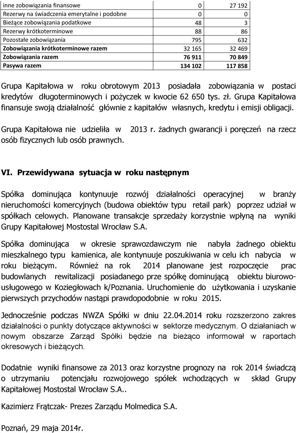 pożyczek w kwocie 62 650 tys. zł. Grupa Kapitałowa finansuje swoją działalność głównie z kapitałów własnych, kredytu i emisji obligacji.