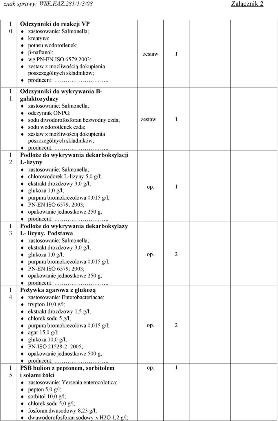 wykrywania B- galaktozydazy zastosowanie: Salmonella; odczynnik ONPG; sodu diwodorofosforan bezwodny czda; sodu wodorotlenek czda; zestaw z możliwością dokupienia poszczególnych składników; Podłoże