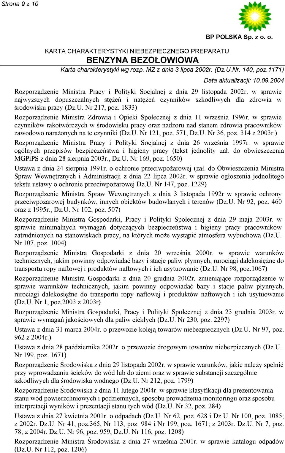 1833) Rozporządzenie Ministra Zdrowia i Opieki Społecznej z dnia 11 września 1996r.