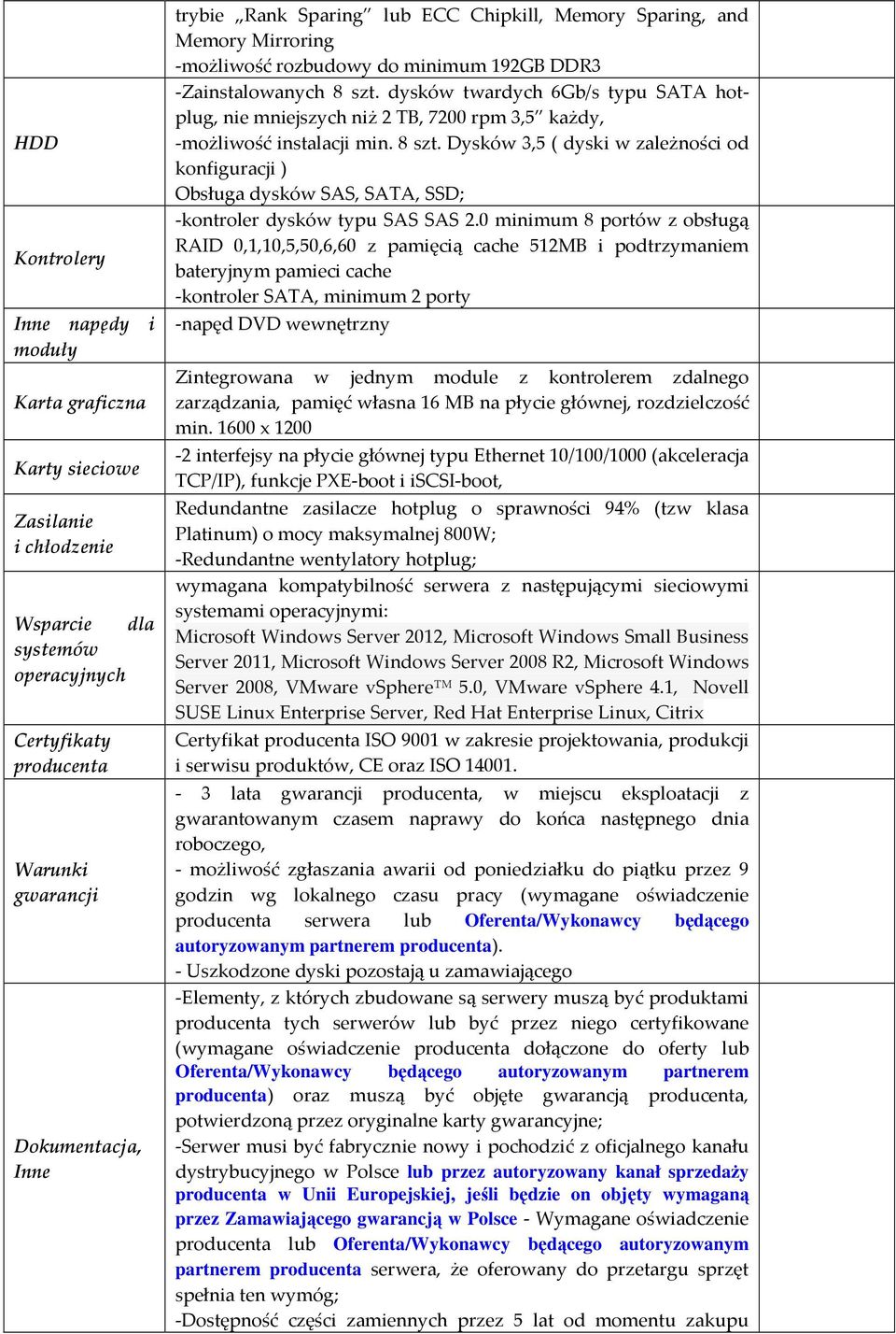 dysków twardych 6Gb/s typu SATA hotplug, nie mniejszych niż 2 TB, 7200 rpm 3,5 każdy, -możliwość instalacji min. 8 szt.