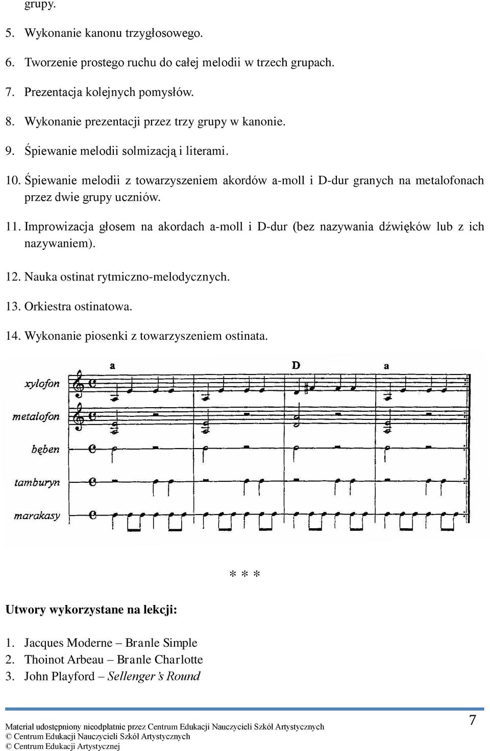 Śpiewanie melodii z towarzyszeniem akordów a-moll i D-dur granych na metalofonach przez dwie grupy uczniów. 11.