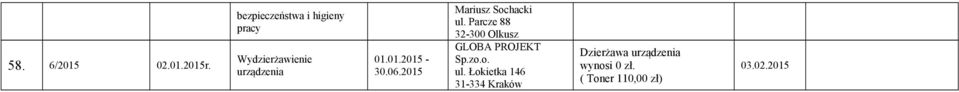 2015 GLOBA PROJEKT Sp.zo.o. ul.