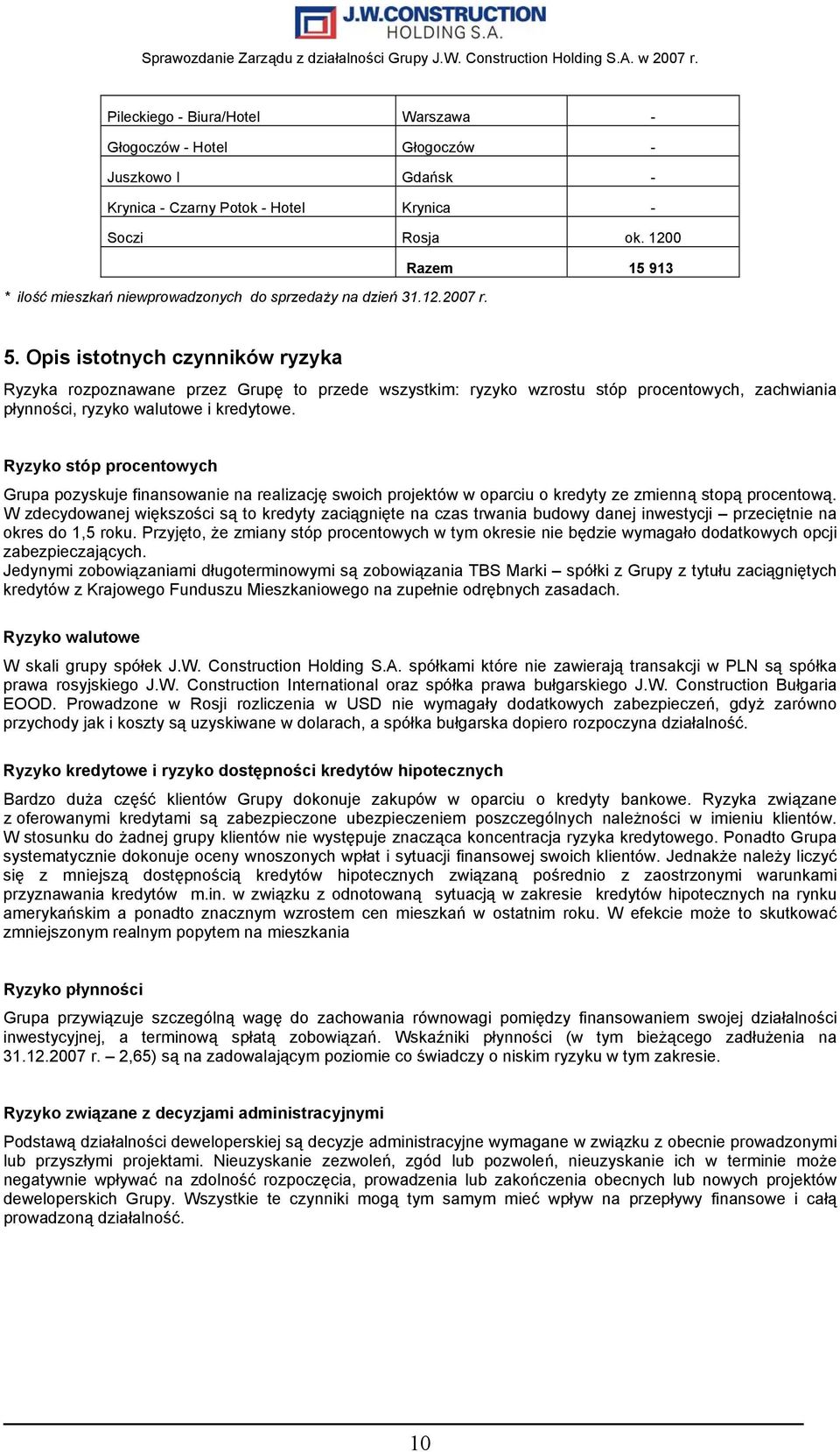 Opis istotnych czynników ryzyka Ryzyka rozpoznawane przez Grupę to przede wszystkim: ryzyko wzrostu stóp procentowych, zachwiania płynności, ryzyko walutowe i kredytowe.