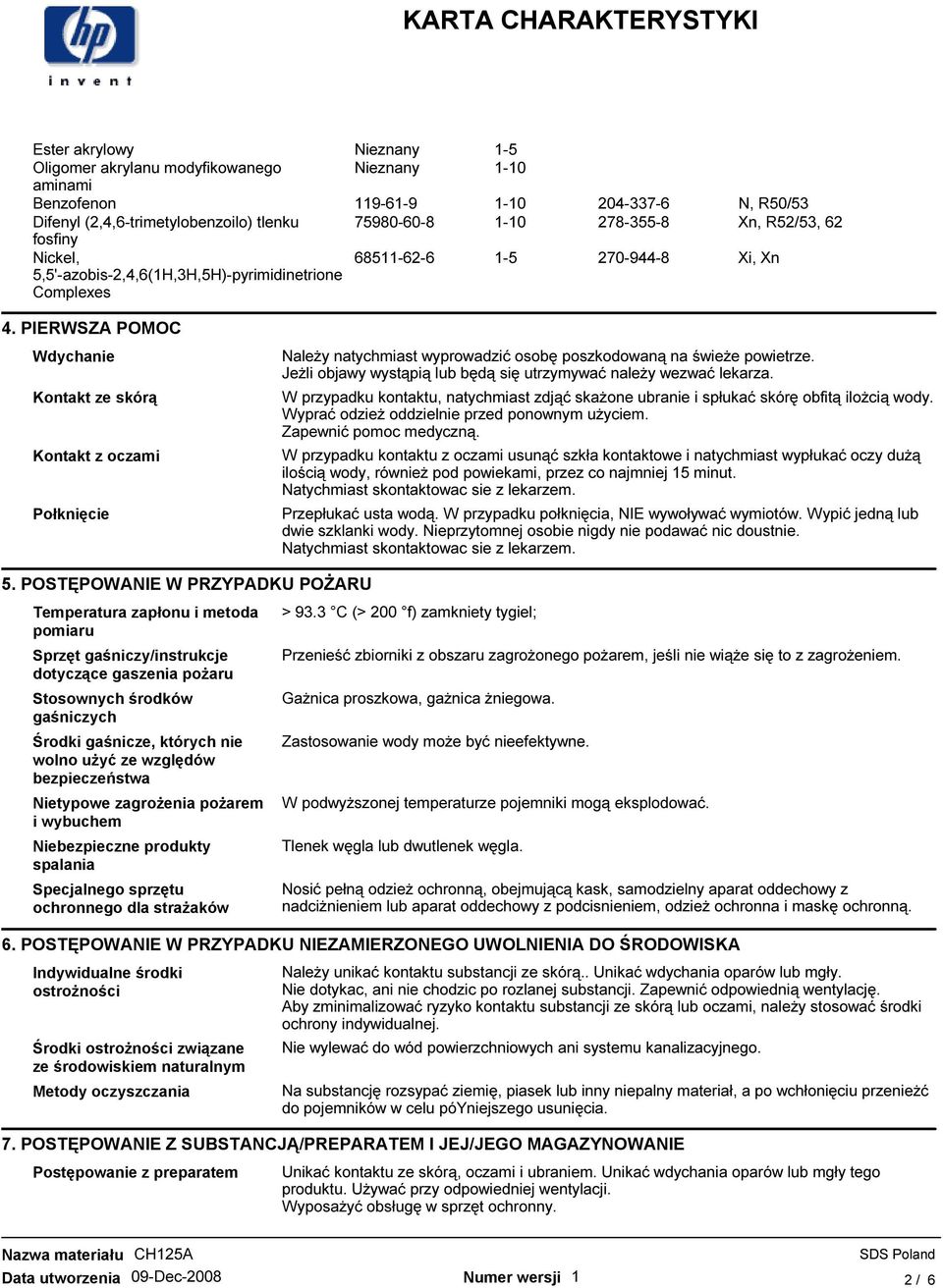 PIERWSZA POMOC Wdychanie Kontakt ze skórą Kontakt z oczami Połknięcie NaleŜy natychmiast wyprowadzić osobę poszkodowaną na świeŝe powietrze.