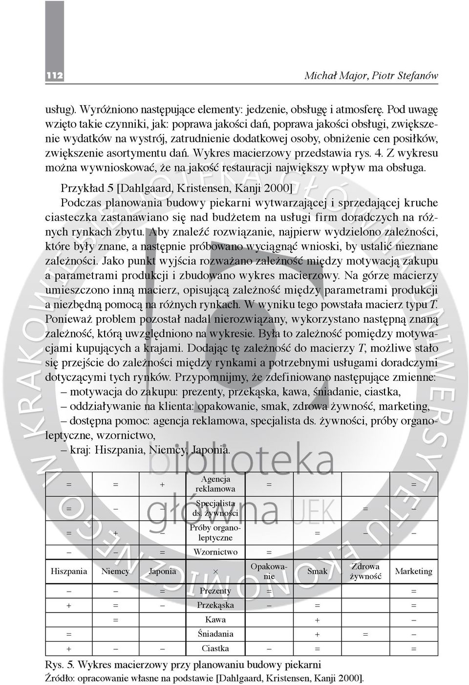Wykres macierzowy przedstawia rys. 4. Z wykresu można wywnioskować, że na jakość restauracji największy wpływ ma obsługa.