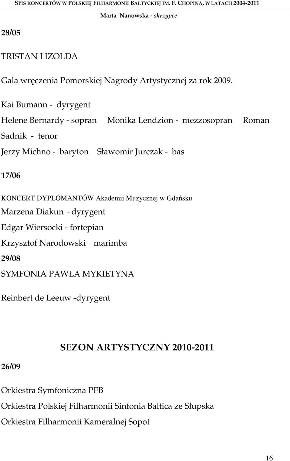 DYPLOMANTÓW Akademii Muzycznej w Gdańsku Marzena Diakun - dyrygent Edgar Wiersocki - fortepian Krzysztof Narodowski - marimba 29/08 SYMFONIA PAWŁA MYKIETYNA Reinbert