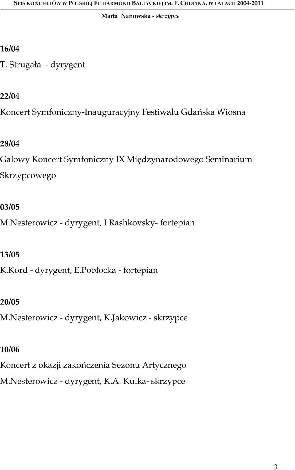 Symfoniczny IX Międzynarodowego Seminarium Skrzypcowego 03/05 M.Nesterowicz - dyrygent, I.