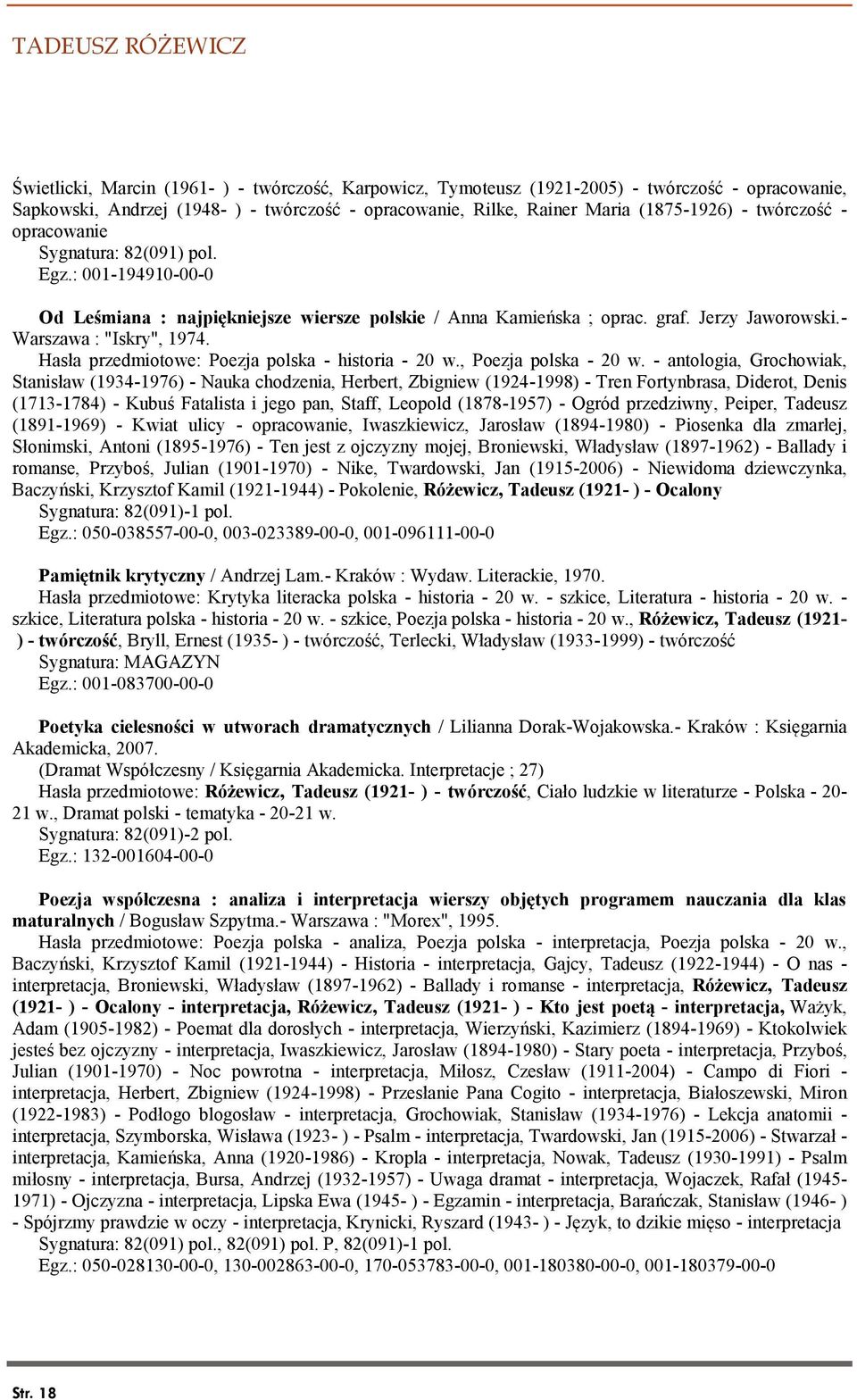 Hasła przedmiotowe: Poezja polska - historia - 20 w., Poezja polska - 20 w.
