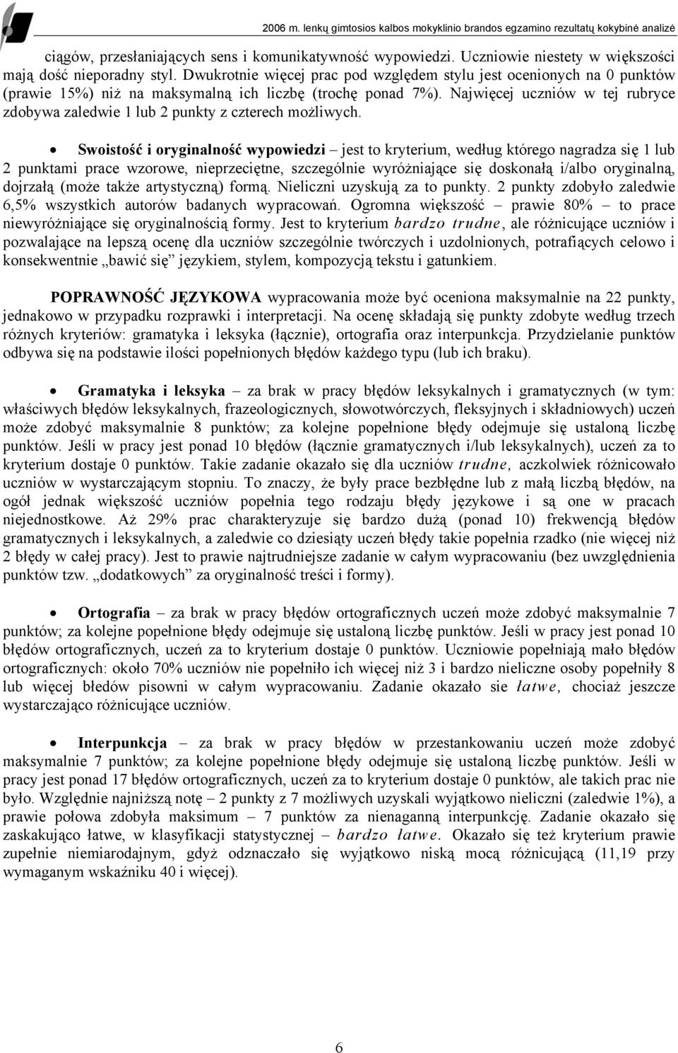 Najwięcej uczniów w tej rubryce zdobywa zaledwie 1 lub 2 punkty z czterech możliwych.