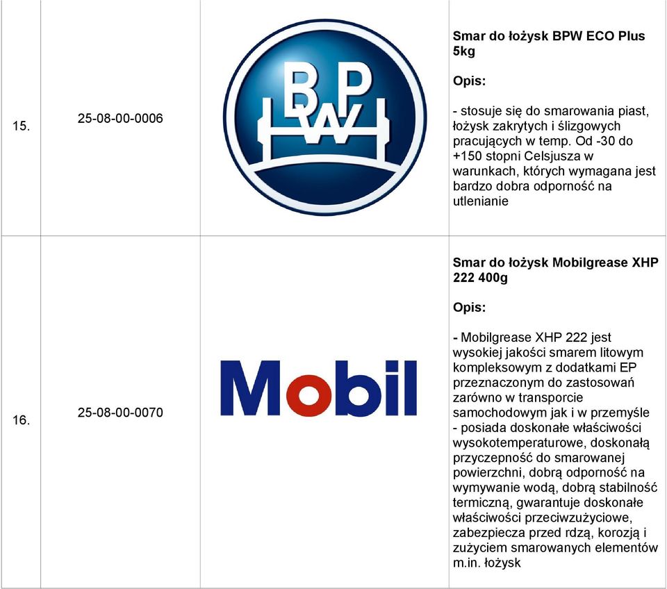 25-08-00-0070 - Mobilgrease XHP 222 jest wysokiej jakości smarem litowym kompleksowym z dodatkami EP przeznaczonym do zastosowań zarówno w transporcie samochodowym jak i w przemyśle -