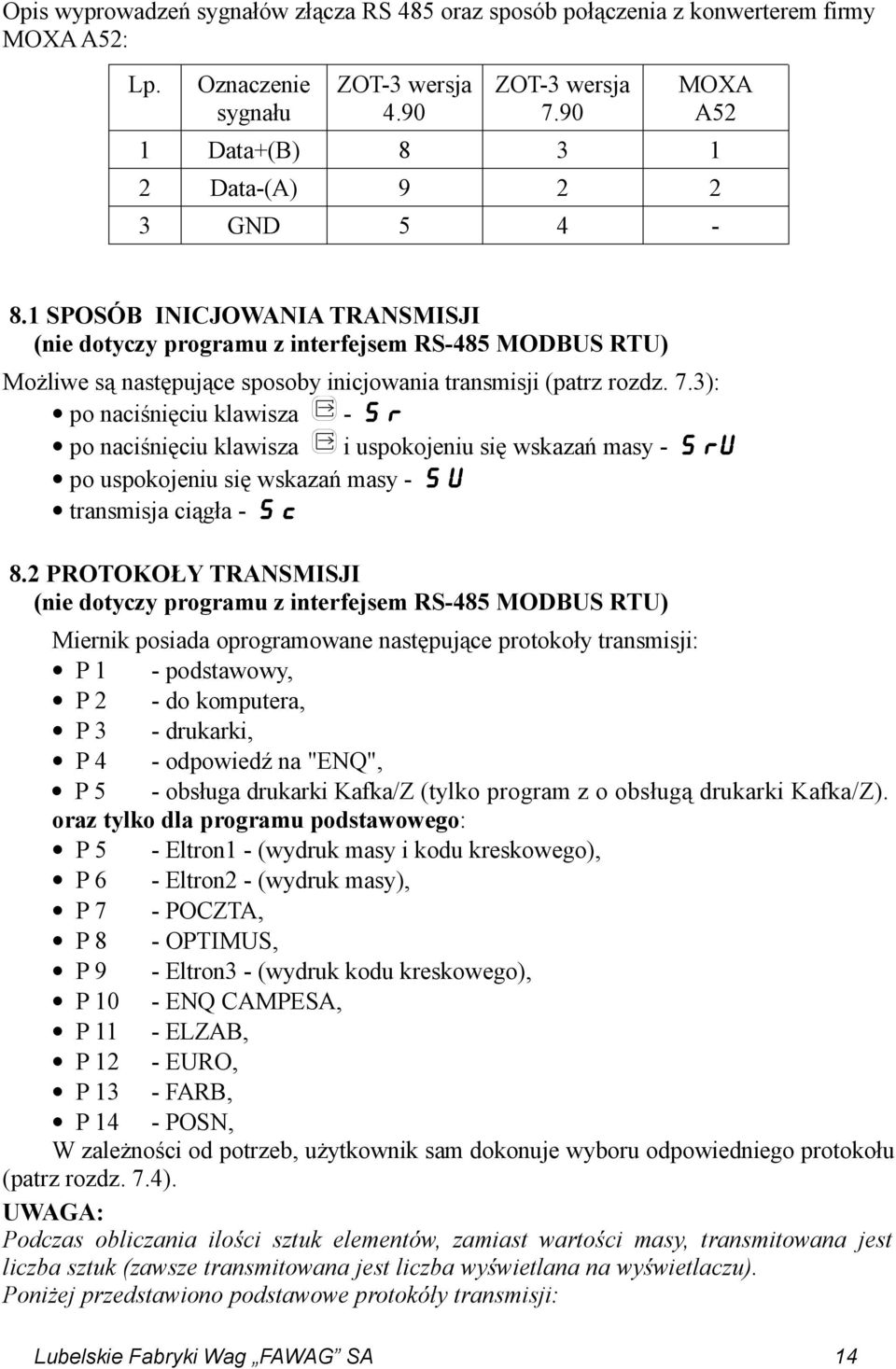 1 SPOSÓB INICJOWANIA TRANSMISJI (nie dotyczy programu z interfejsem RS-485 MODBUS RTU) Możliwe są następujące sposoby inicjowania transmisji (patrz rozdz. 7.