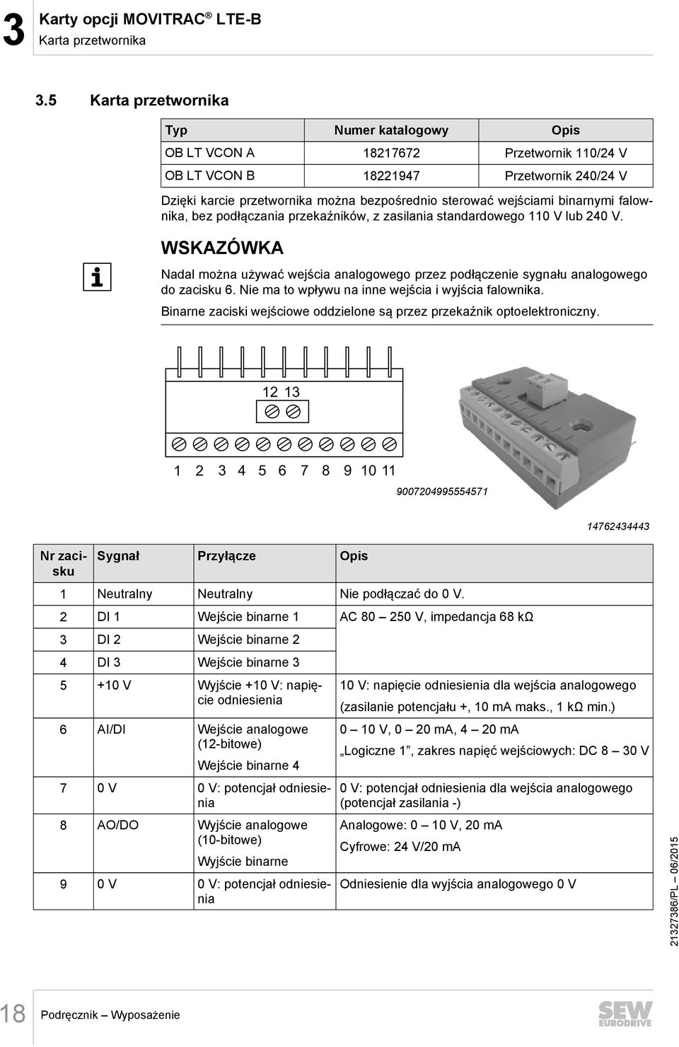 binarnymi falownika, bez podłączania przekaźników, z zasilania standardowego 110 V lub 240 V. WSKAZÓWKA Nadal można używać wejścia analogowego przez podłączenie sygnału analogowego do zacisku 6.