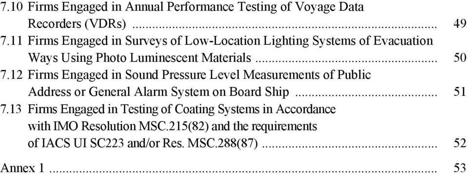 12 Firms Engaged in Sound Pressure Level Measurements of Public Address or General Alarm System on Board Ship... 51 7.