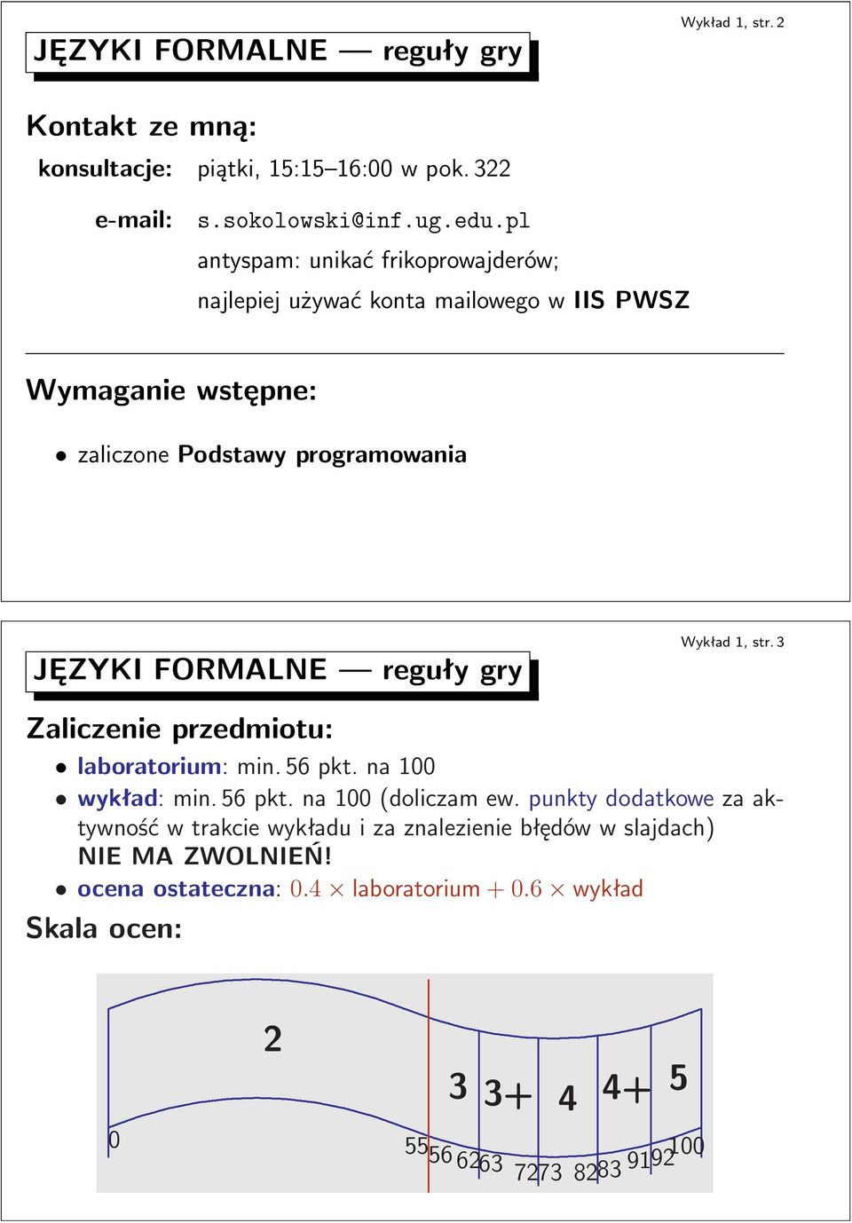 gry Wykład1,str3 Zaliczenie przedmiotu: laboratorium:min56pktna100 wykład:min56pktna100(doliczamewpunktydodatkowezaaktywność w trakcie wykładu i