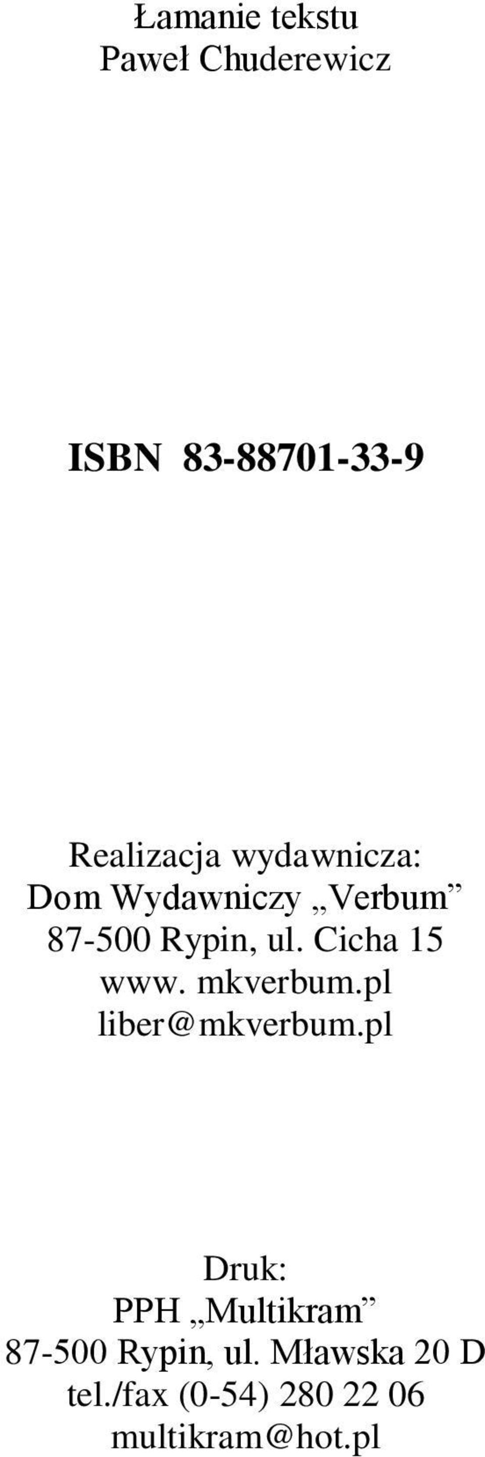 Cicha 15 www. mkverbum.pl liber@mkverbum.