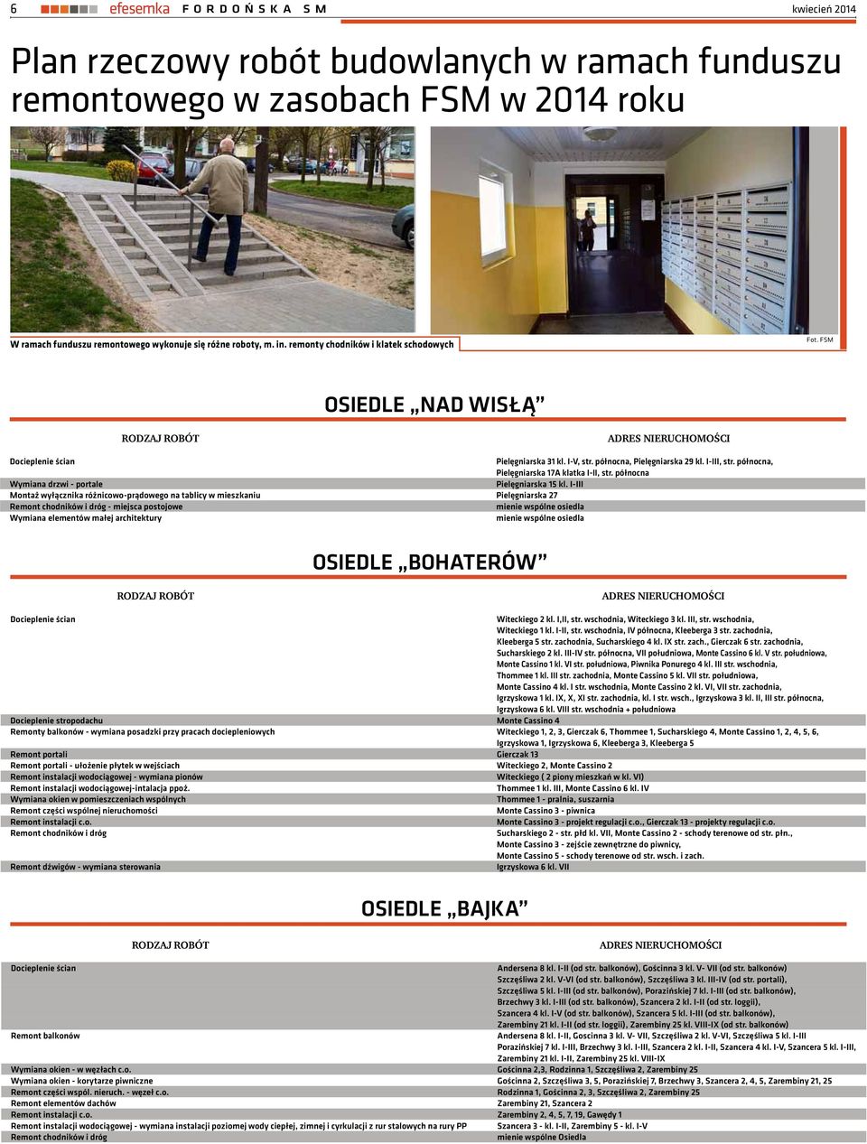północna, Pielęgniarska 17A klatka I-II, str. północna Wymiana drzwi - portale Pielęgniarska 15 kl.