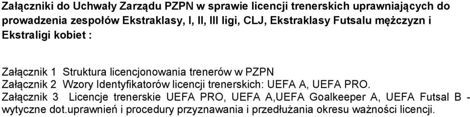 PZPN Załącznik 2 Wzory Identyfikatorów licencji trenerskich: UEFA A, UEFA PRO.