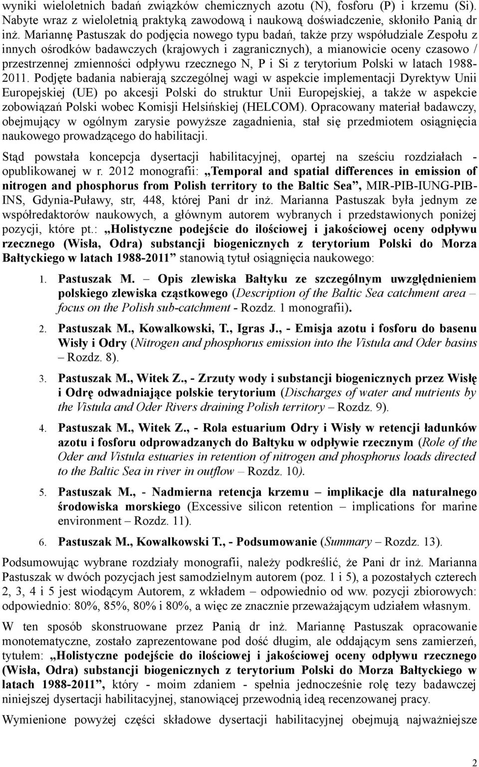 odpływu rzecznego N, P i Si z terytorium Polski w latach 1988-2011.