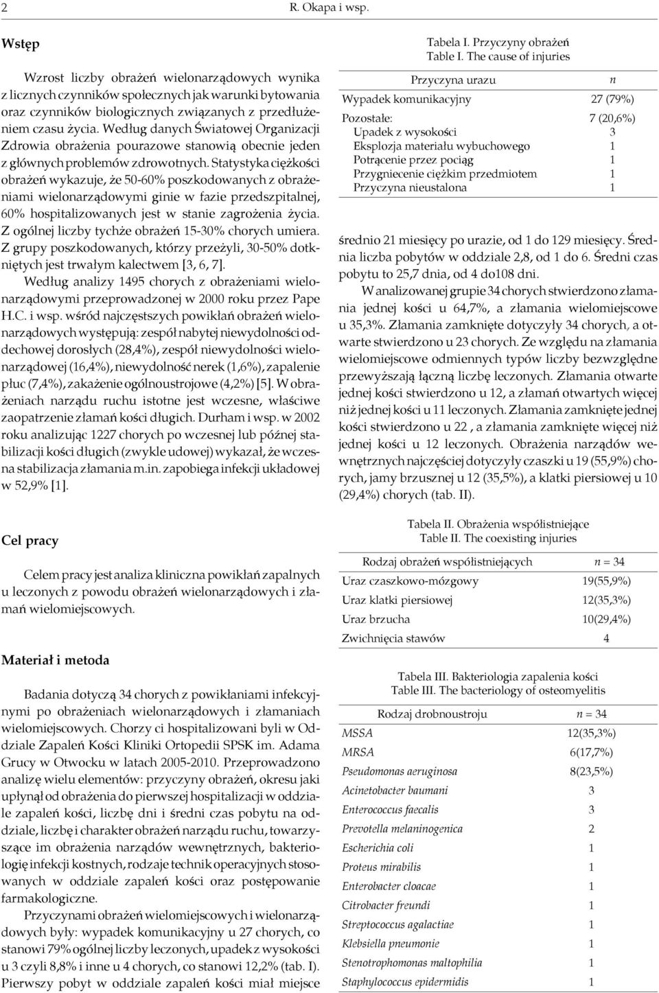 Statystyka ciężkości obrażeń wykazuje, że 50-60% poszkodowanych z obrażeniami wielonarządowymi ginie w fazie przedszpitalnej, 60% hospitalizowanych jest w stanie zagrożenia życia.