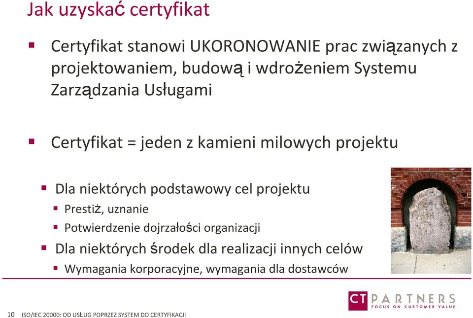 projektu Prestiż, uznanie Potwierdzenie dojrzałości organizacji Dla niektórych środek dla realizacji innych