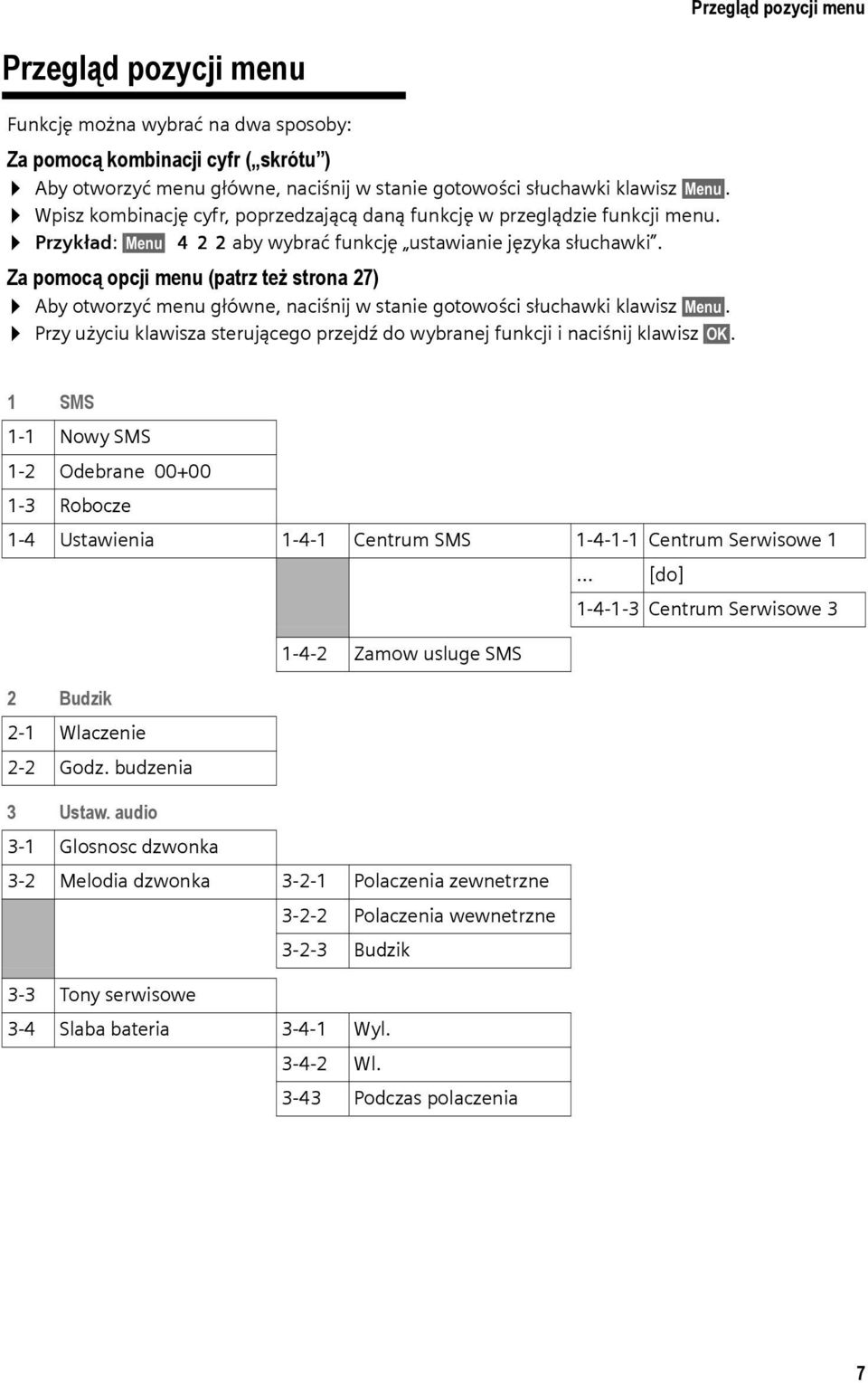 Za pomocą opcji menu (patrz też strona 27) Aby otworzyć menu główne, naciśnij w stanie gotowości słuchawki klawisz Menu.