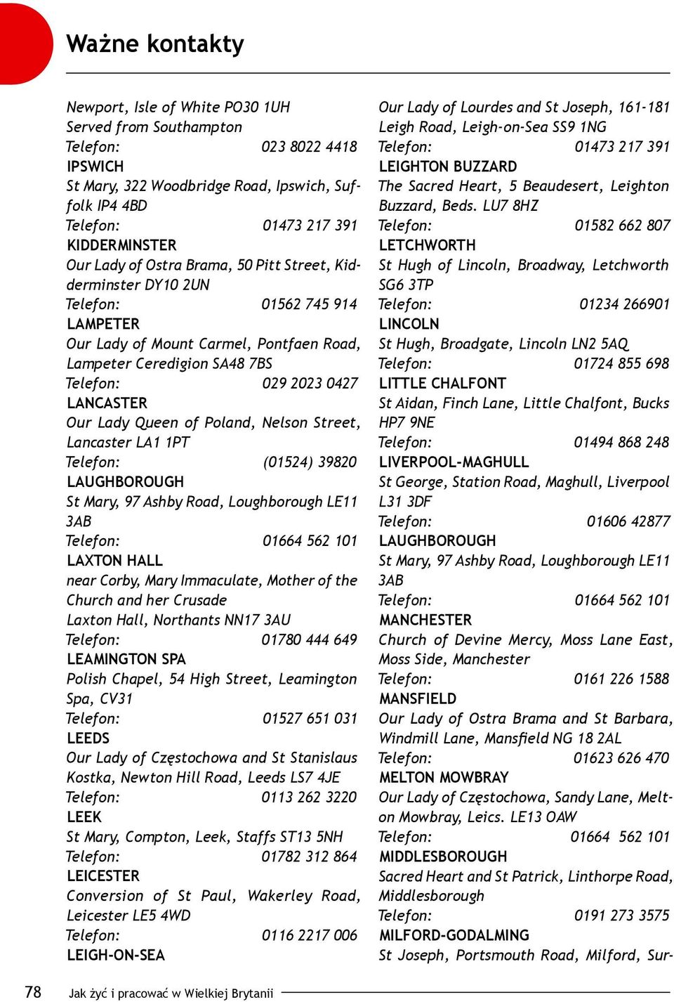 Lancaster LA1 1PT Telefon: (01524) 39820 LAUGHBOROUGH St Mary, 97 Ashby Road, Loughborough LE11 3AB Telefon: 01664 562 101 LAXTON HALL near Corby, Mary Immaculate, Mother of the Church and her