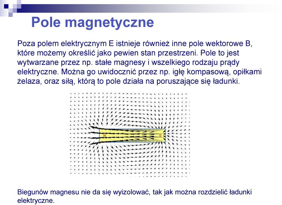 stałe magnesy i wszelkiego rodzaju prądy elektryczne. Można go uwidocznić przez np.