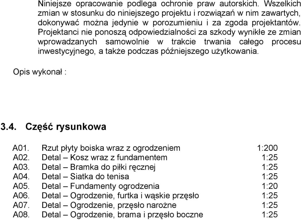 Projektanci nie ponoszą odpowiedzialności za szkody wynikłe ze zmian wprowadzanych samowolnie w trakcie trwania całego procesu inwestycyjnego, a także podczas późniejszego użytkowania.