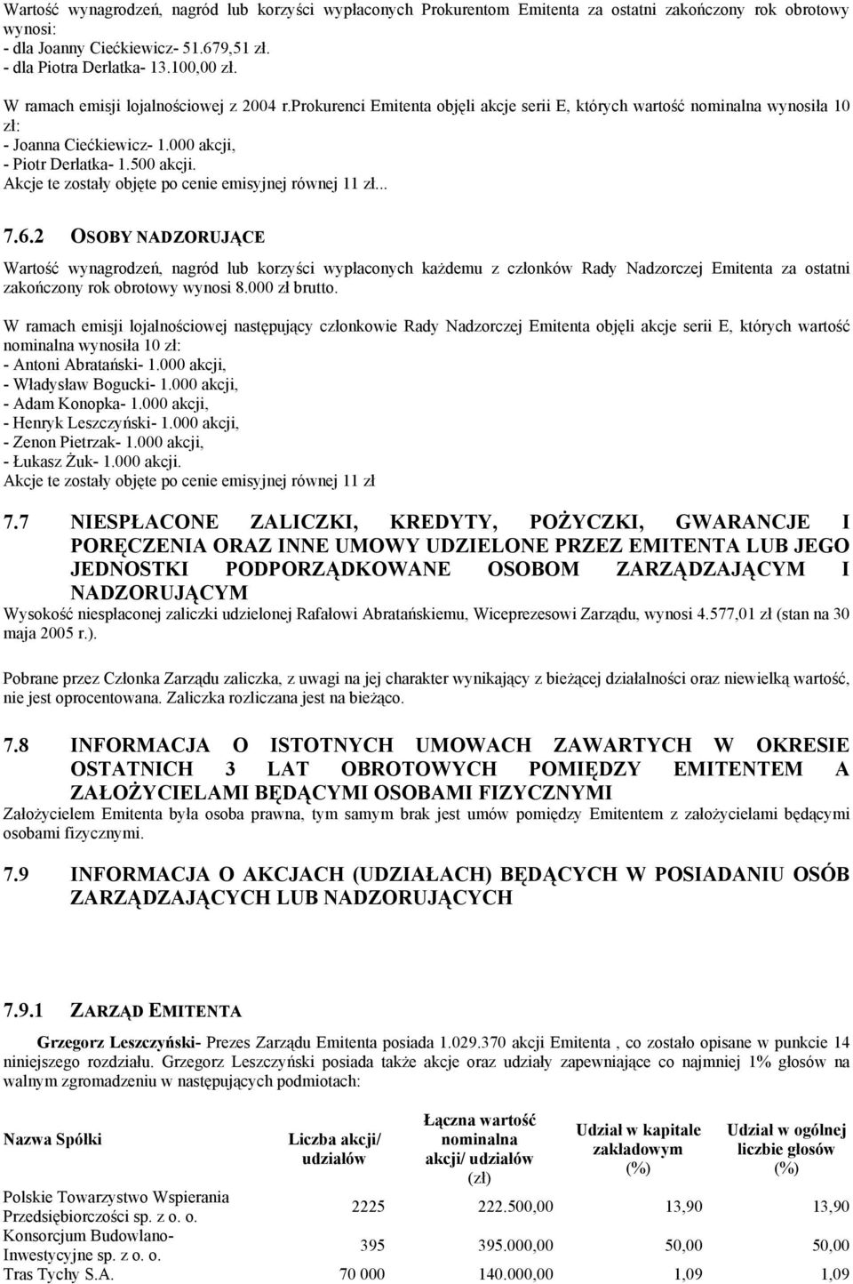 Akcje te zostały objęte po cenie emisyjnej równej 11 zł... 7.6.