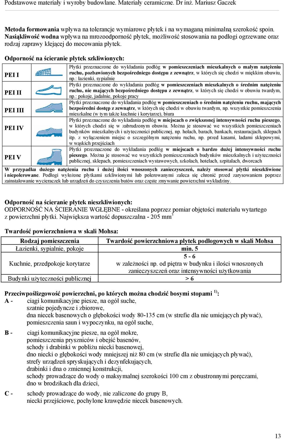 Odporność na ścieranie płytek szkliwionych: Płytki przeznaczone do wykładania podłóg w pomieszczeniach mieszkalnych o małym natężeniu ruchu, pozbawionych bezpośredniego dostępu z zewnątrz, w których
