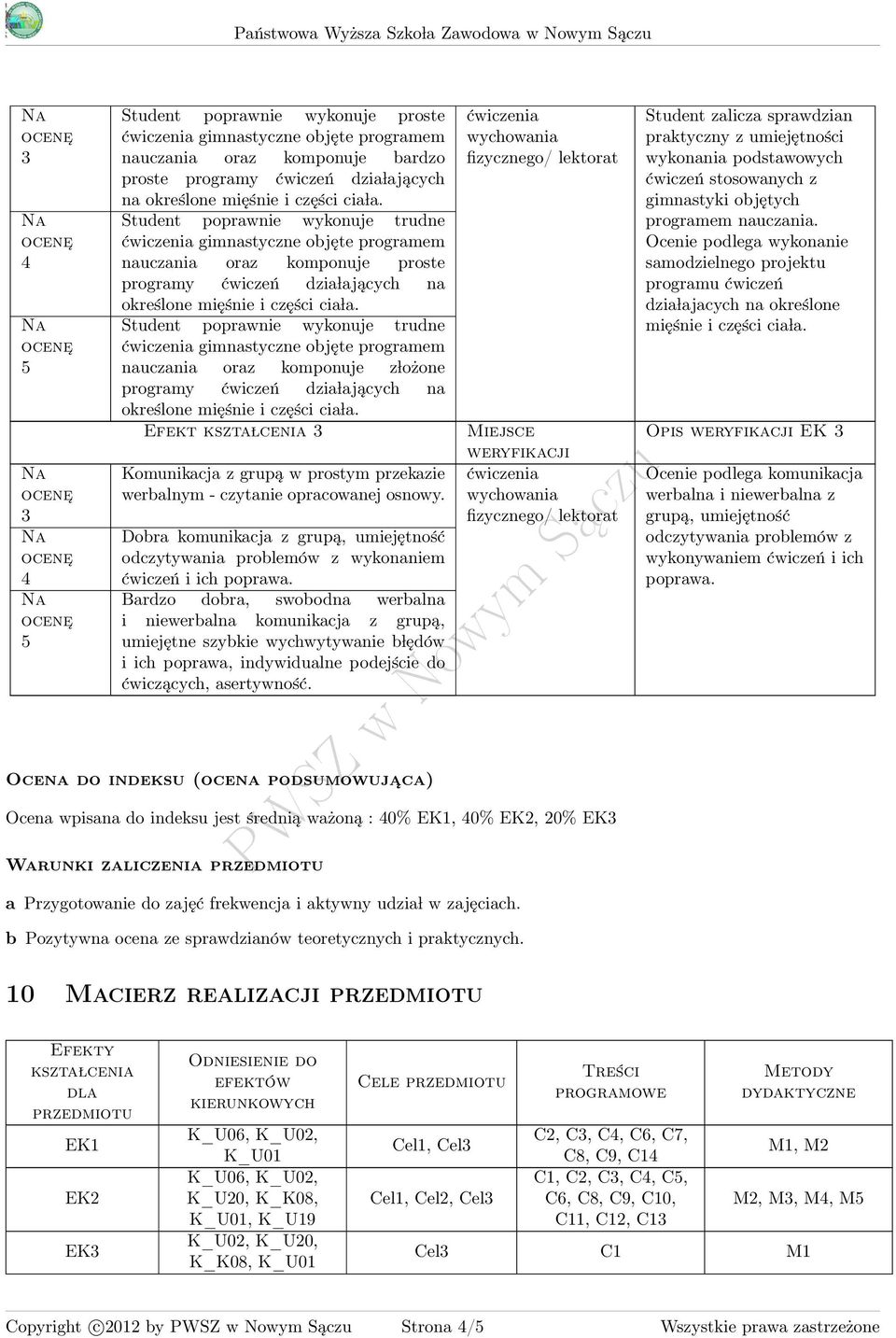 Student poprawnie wykonuje trudne gimnastyczne objęte programem nauczania oraz komponuje z lożone programy ćwiczeń dzia lających na określone mięśnie i części cia la.