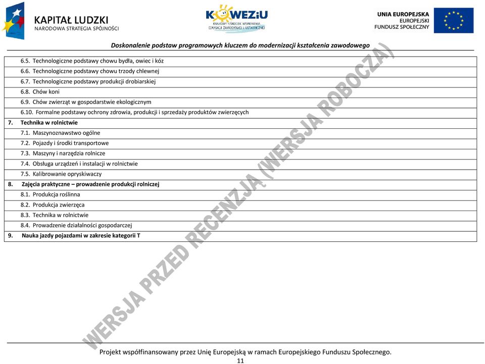 2. Pojazdy i środki transportowe 7.3. Maszyny i narzędzia rolnicze 7.4. Obsługa urządzeń i instalacji w rolnictwie 7.5. Kalibrowanie opryskiwaczy 8.